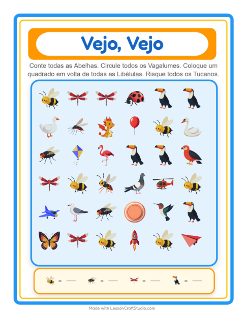 Pré-visualização da ficha de Encontre E Conte com Coisas que voam para Educação infantil (creche, 3-5 anos)