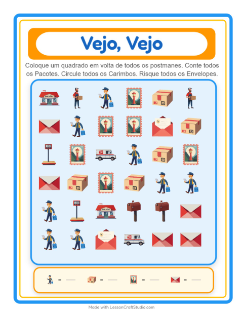 Pré-visualização da ficha de Encontre E Conte com Correios para Educação infantil (creche, 3-5 anos)