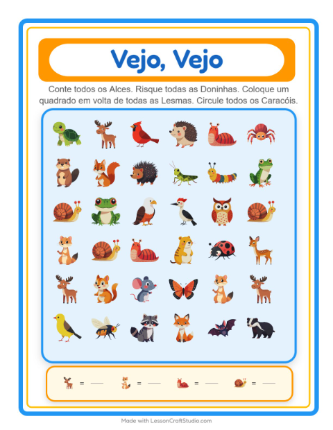 Pré-visualização da ficha de Encontre E Conte com Criaturas da floresta para Educação infantil (creche, 3-5 anos)