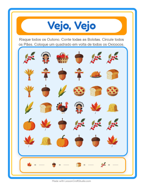 Pré-visualização da ficha de Encontre E Conte com Dia de Ação de Graças para Educação infantil (creche, 3-5 anos)