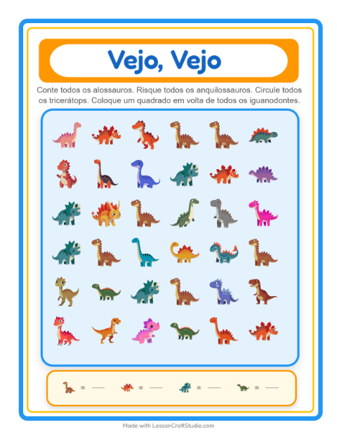 Pré-visualização da ficha de Encontre E Conte com Dinossauros para Educação infantil (creche, 3-5 anos)