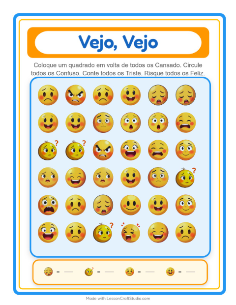 Pré-visualização da ficha de Encontre E Conte com Emoções para Educação infantil (creche, 3-5 anos)