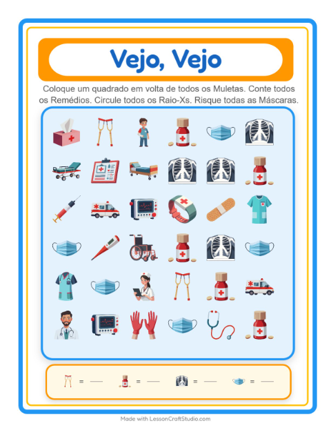 Pré-visualização da ficha de Encontre E Conte com Hospital para Educação infantil (creche, 3-5 anos)