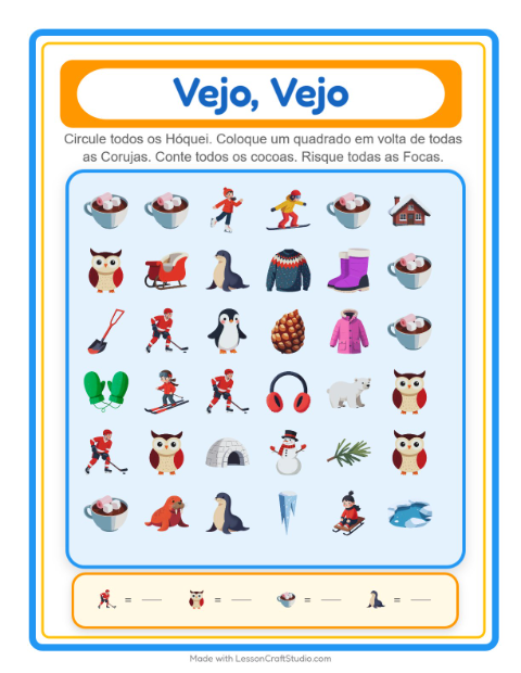 Pré-visualização da ficha de Encontre E Conte com Inverno para Educação infantil (creche, 3-5 anos)