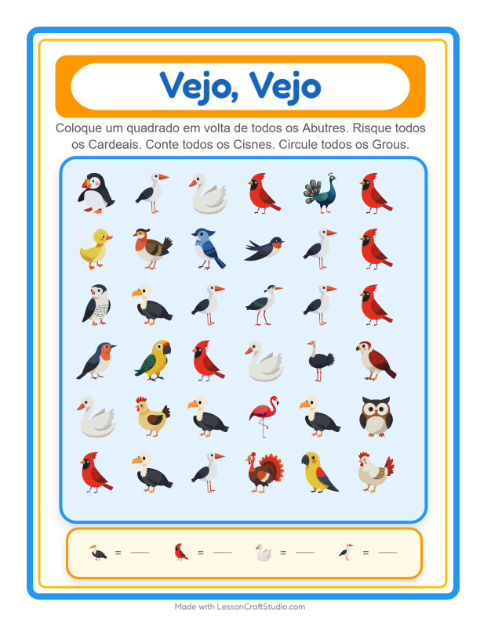 Pré-visualização da ficha de Encontre E Conte com Pássaros 2 para Educação infantil (creche, 3-5 anos)