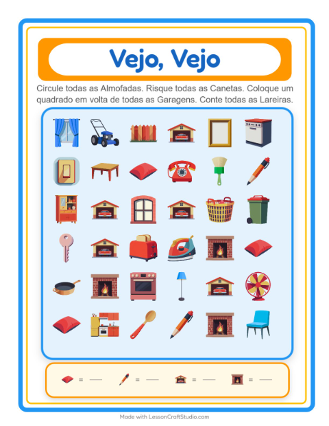 Pré-visualização da ficha de Encontre E Conte com Pela casa para Educação infantil (creche, 3-5 anos)