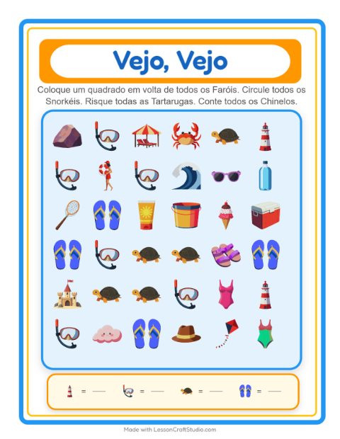 Pré-visualização da ficha de Encontre E Conte com Praia para Educação infantil (creche, 3-5 anos)