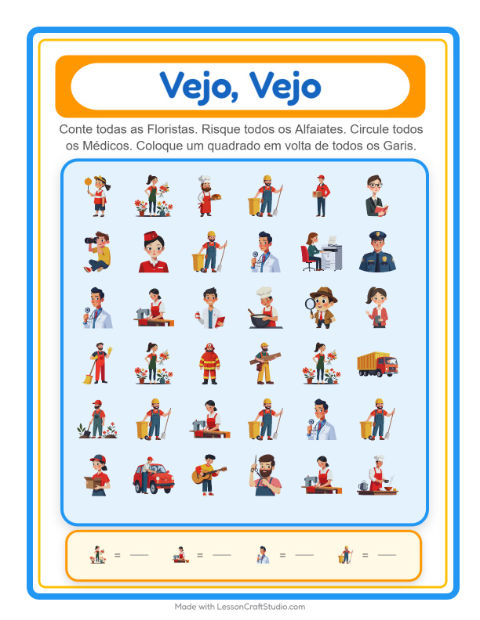 Pré-visualização da ficha de Encontre E Conte com Profissões para Educação infantil (creche, 3-5 anos)
