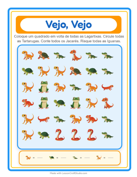 Pré-visualização da ficha de Encontre E Conte com Répteis e anfíbios para Educação infantil (creche, 3-5 anos)