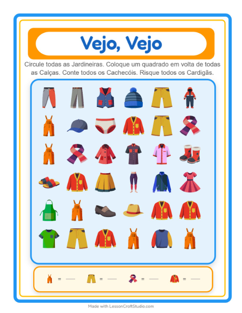 Pré-visualização da ficha de Encontre E Conte com Roupas para Educação infantil (creche, 3-5 anos)