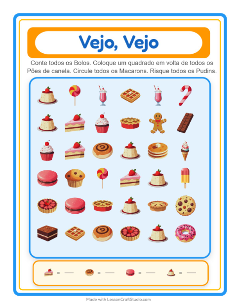 Pré-visualização da ficha de Encontre E Conte com Sobremesas e doces para Educação infantil (creche, 3-5 anos)