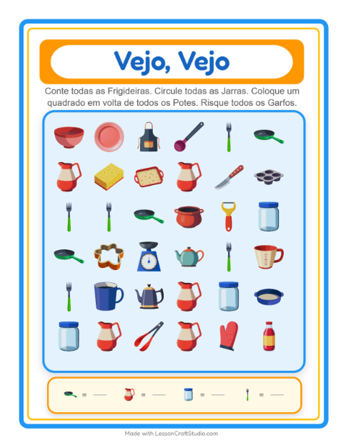 Pré-visualização da ficha de Encontre E Conte com Utensílios de cozinha para Educação infantil (creche, 3-5 anos)