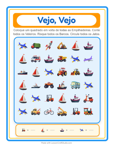 Pré-visualização da ficha de Encontre E Conte com Veículos para Educação infantil (creche, 3-5 anos)