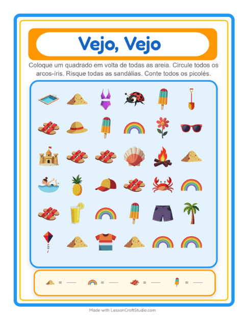 Pré-visualização da ficha de Encontre E Conte com Verão para Educação infantil (creche, 3-5 anos)