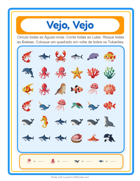 Pré-visualização da ficha de Encontre E Conte com Vida marinha para Educação infantil (creche, 3-5 anos)
