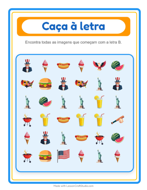 Pré-visualização da ficha de Encontre E Conte com 4 de Julho para Educação infantil (creche, 3-5 anos)