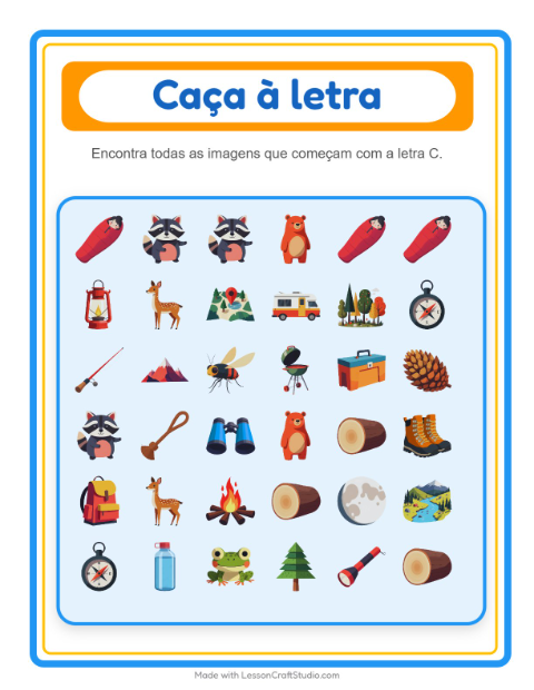 Pré-visualização da ficha de Encontre E Conte com Acampamento para Educação infantil (creche, 3-5 anos)