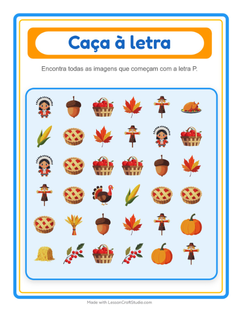 Pré-visualização da ficha de Encontre E Conte com Dia de Ação de Graças para Educação infantil (creche, 3-5 anos)
