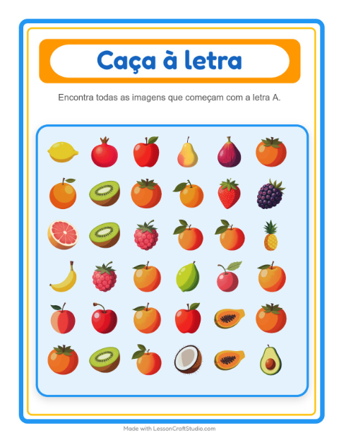 Pré-visualização da ficha de Encontre E Conte com Frutas para Educação infantil (creche, 3-5 anos)