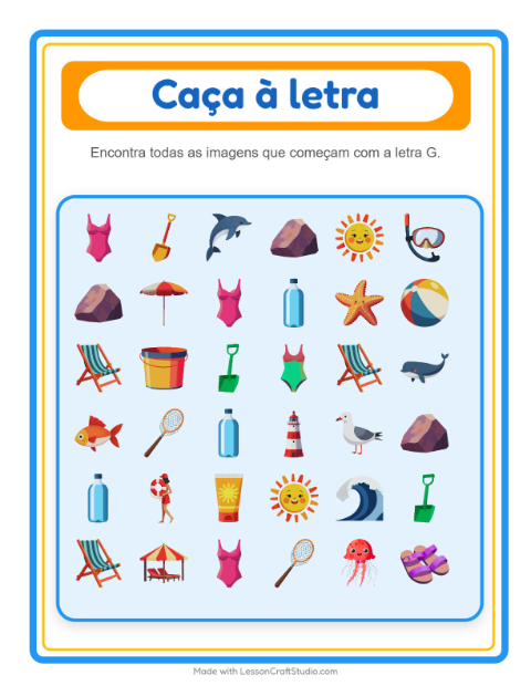 Pré-visualização da ficha de Encontre E Conte com Praia para Educação infantil (creche, 3-5 anos)