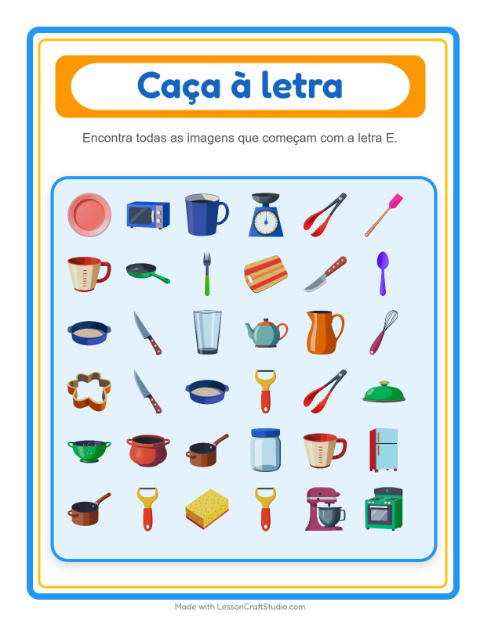 Pré-visualização da ficha de Encontre E Conte com Utensílios de cozinha para Educação infantil (creche, 3-5 anos)