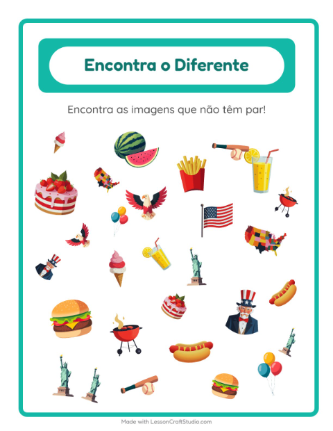 Pré-visualização da ficha de Encontre Os Objetos com 4 de Julho para Educação infantil (pré-escola, 5-7 anos)