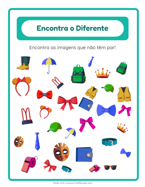 Pré-visualização da ficha de Encontre Os Objetos com Acessórios para Educação infantil (pré-escola, 5-7 anos)
