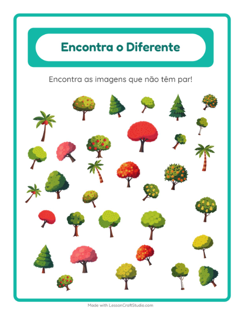 Pré-visualização da ficha de Encontre Os Objetos com Árvores para Educação infantil (pré-escola, 5-7 anos)