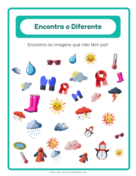 Pré-visualização da ficha de Encontre Os Objetos com Clima para Educação infantil (pré-escola, 5-7 anos)