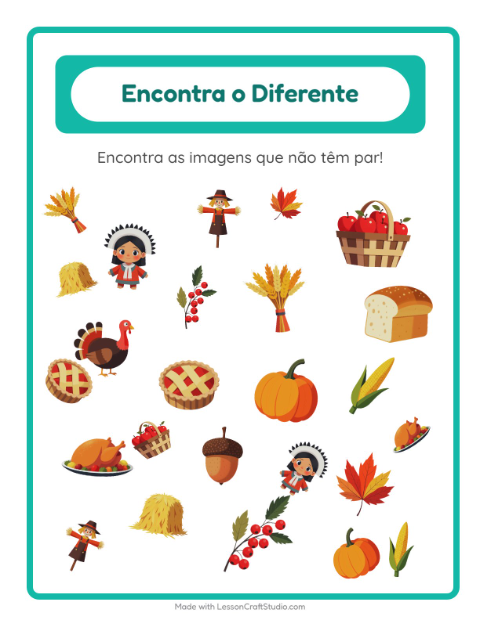 Pré-visualização da ficha de Encontre Os Objetos com Dia de Ação de Graças para Educação infantil (pré-escola, 5-7 anos)