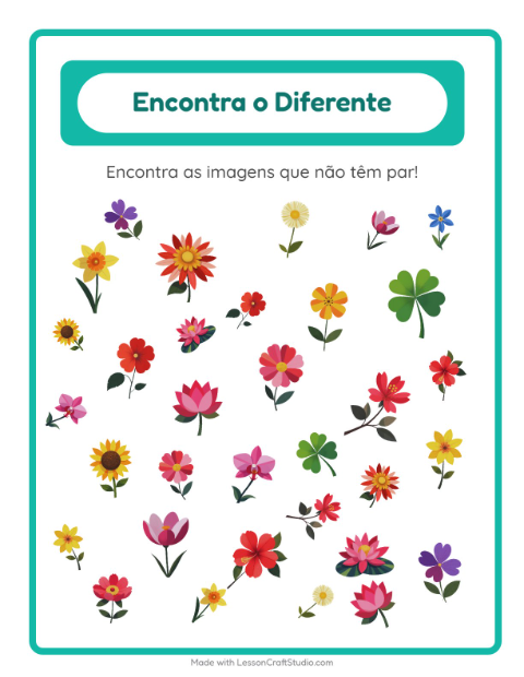 Pré-visualização da ficha de Encontre Os Objetos com Flores para Educação infantil (pré-escola, 5-7 anos)