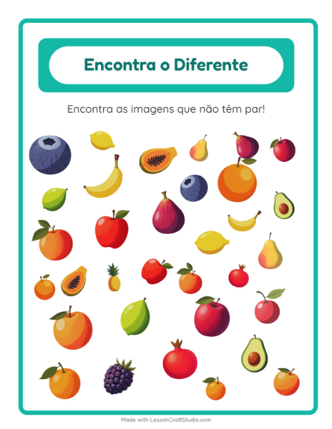 Pré-visualização da ficha de Encontre Os Objetos com Frutas para Educação infantil (pré-escola, 5-7 anos)