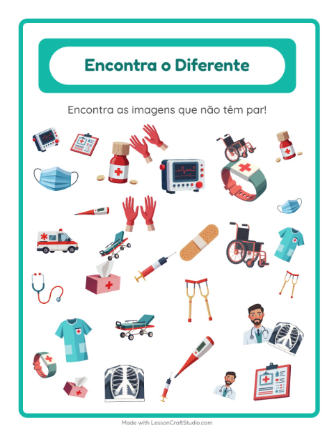 Pré-visualização da ficha de Encontre Os Objetos com Hospital para Educação infantil (pré-escola, 5-7 anos)