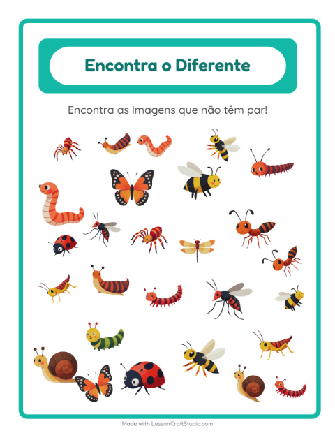 Pré-visualização da ficha de Encontre Os Objetos com Insetos e bichos para Educação infantil (pré-escola, 5-7 anos)