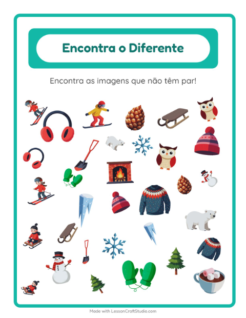 Pré-visualização da ficha de Encontre Os Objetos com Inverno para Educação infantil (pré-escola, 5-7 anos)