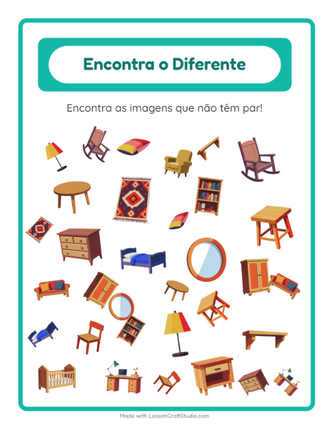 Pré-visualização da ficha de Encontre Os Objetos com Móveis para Educação infantil (pré-escola, 5-7 anos)