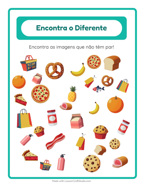 Pré-visualização da ficha de Encontre Os Objetos com No supermercado para Educação infantil (pré-escola, 5-7 anos)