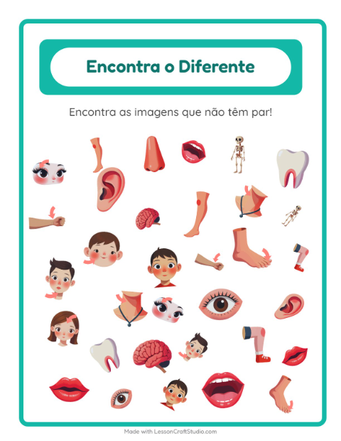 Pré-visualização da ficha de Encontre Os Objetos com Partes do corpo para Educação infantil (pré-escola, 5-7 anos)