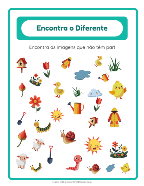 Pré-visualização da ficha de Encontre Os Objetos com Primavera para Educação infantil (pré-escola, 5-7 anos)