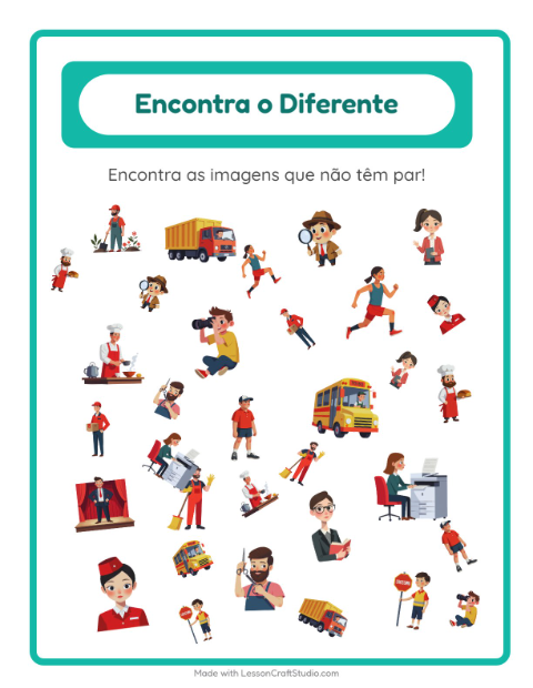 Pré-visualização da ficha de Encontre Os Objetos com Profissões para Educação infantil (pré-escola, 5-7 anos)