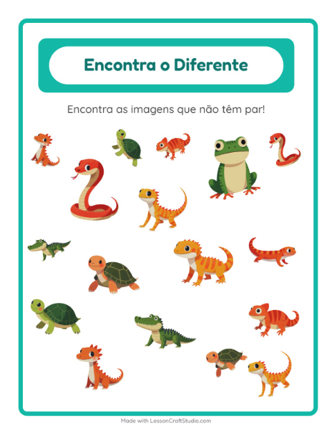 Pré-visualização da ficha de Encontre Os Objetos com Répteis e anfíbios para Educação infantil (pré-escola, 5-7 anos)