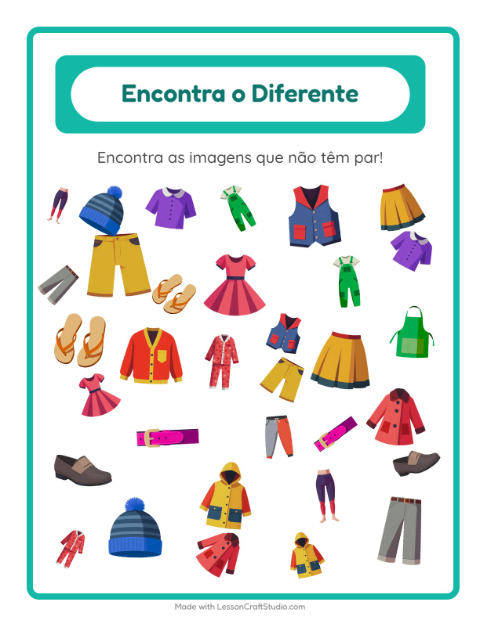 Pré-visualização da ficha de Encontre Os Objetos com Roupas para Educação infantil (pré-escola, 5-7 anos)