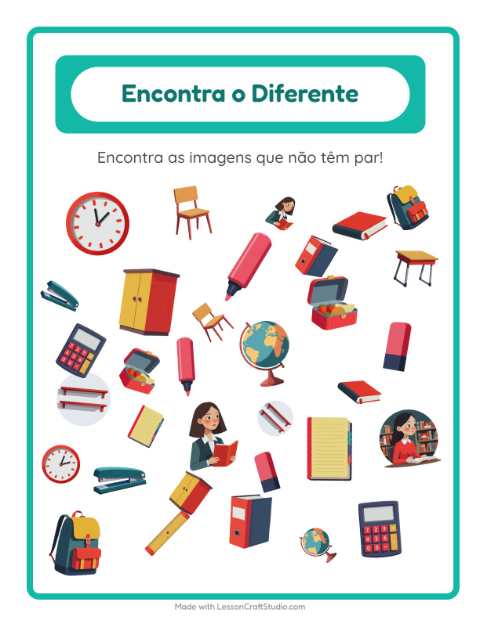 Pré-visualização da ficha de Encontre Os Objetos com Sala de aula para Educação infantil (pré-escola, 5-7 anos)