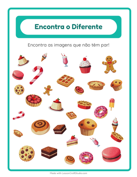 Pré-visualização da ficha de Encontre Os Objetos com Sobremesas e doces para Educação infantil (pré-escola, 5-7 anos)