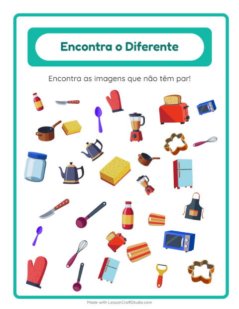 Pré-visualização da ficha de Encontre Os Objetos com Utensílios de cozinha para Educação infantil (pré-escola, 5-7 anos)