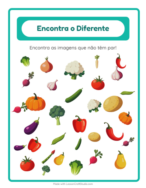 Pré-visualização da ficha de Encontre Os Objetos com Vegetais para Educação infantil (pré-escola, 5-7 anos)