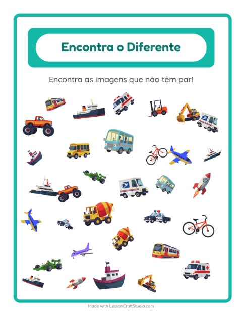 Pré-visualização da ficha de Encontre Os Objetos com Veículos para Educação infantil (pré-escola, 5-7 anos)