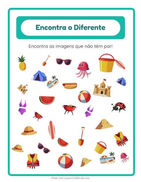 Pré-visualização da ficha de Encontre Os Objetos com Verão para Educação infantil (pré-escola, 5-7 anos)
