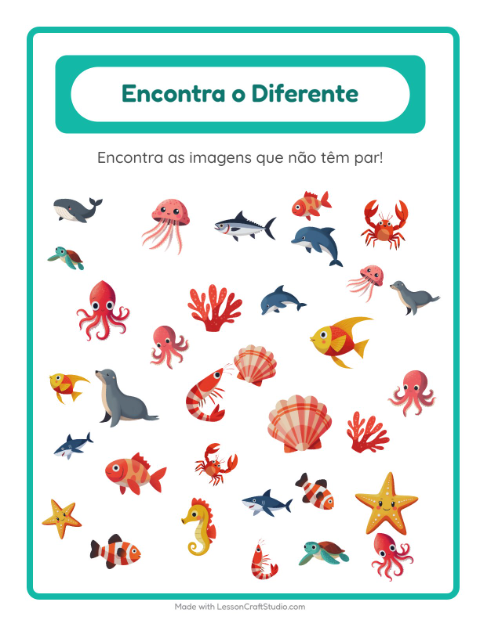 Pré-visualização da ficha de Encontre Os Objetos com Vida marinha para Educação infantil (pré-escola, 5-7 anos)