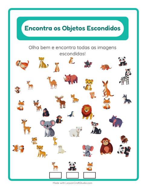 Procure e ache – Animais do zoológico
